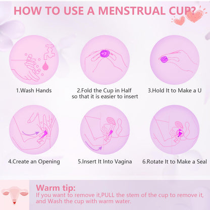 AURUZA Menstrual Cups, Set of 2 Reusable Period Cups Kit for Girls & Women, Silicone Soft Cups