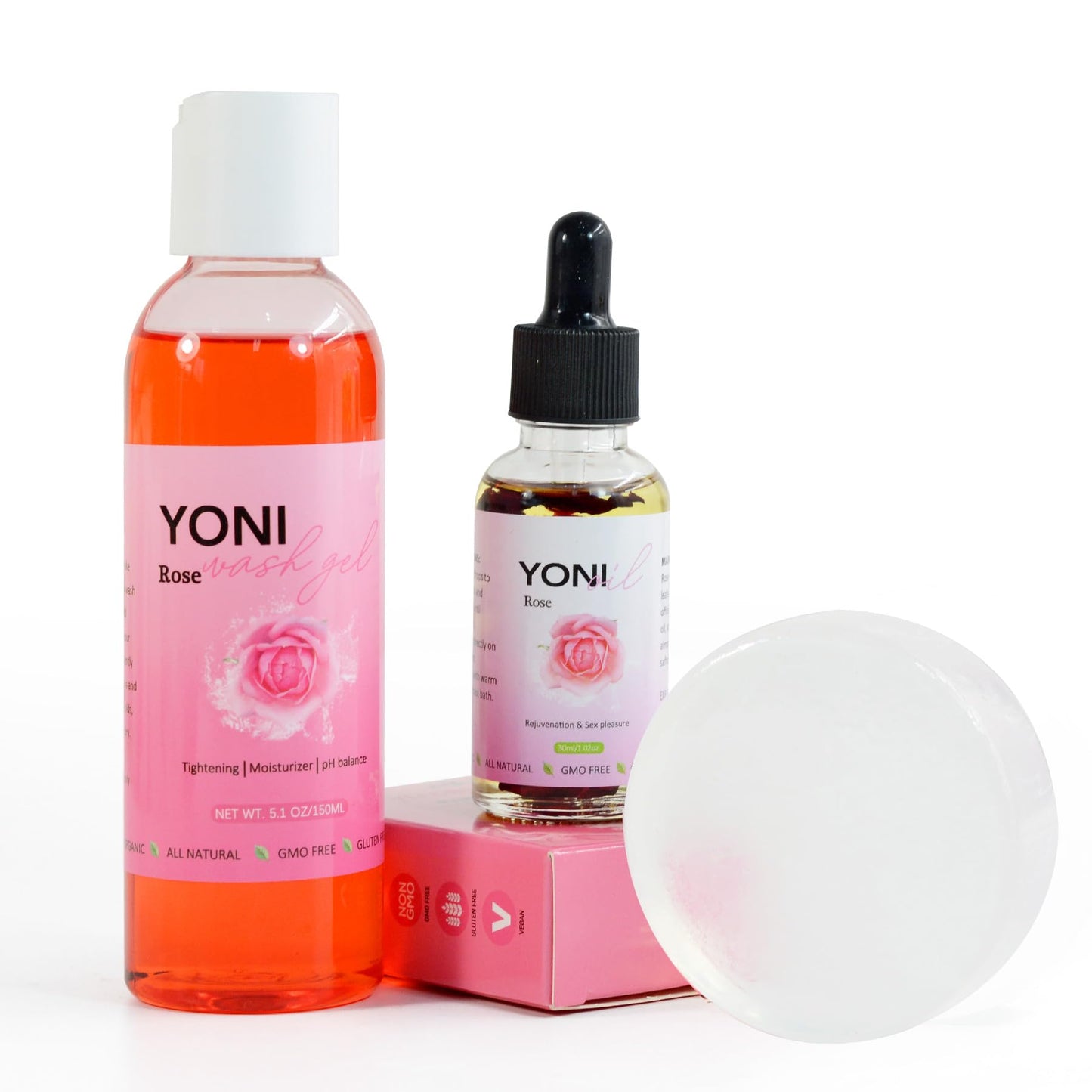 Aromlife Rose Yoni daily Wash Set - Yoni Oil & Yoni Bar & Yoni Feminine Wash, Ph Balance for Women