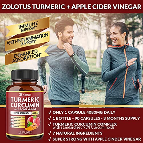 7 in 1 Turmeric Curcumin + Apple Cider Vinegar Capsules, Equivalent to 4080mg