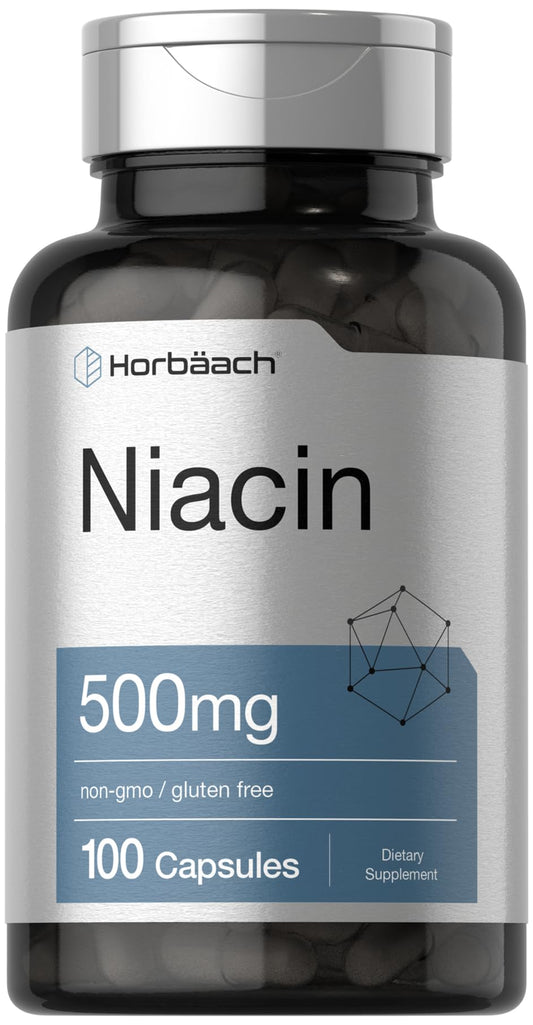 Niacin | Vitamin B3 500mg | 100 Capsules | with Flushing | Non-GMO, and Gluten Free 