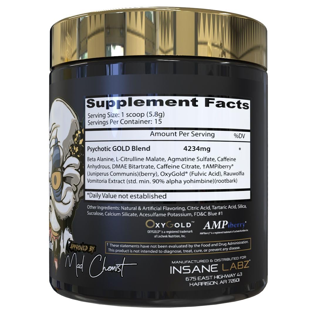 Insane Labz Psychotic Gold, High Stim Pre Workout Powder, Extreme Lasting Energy