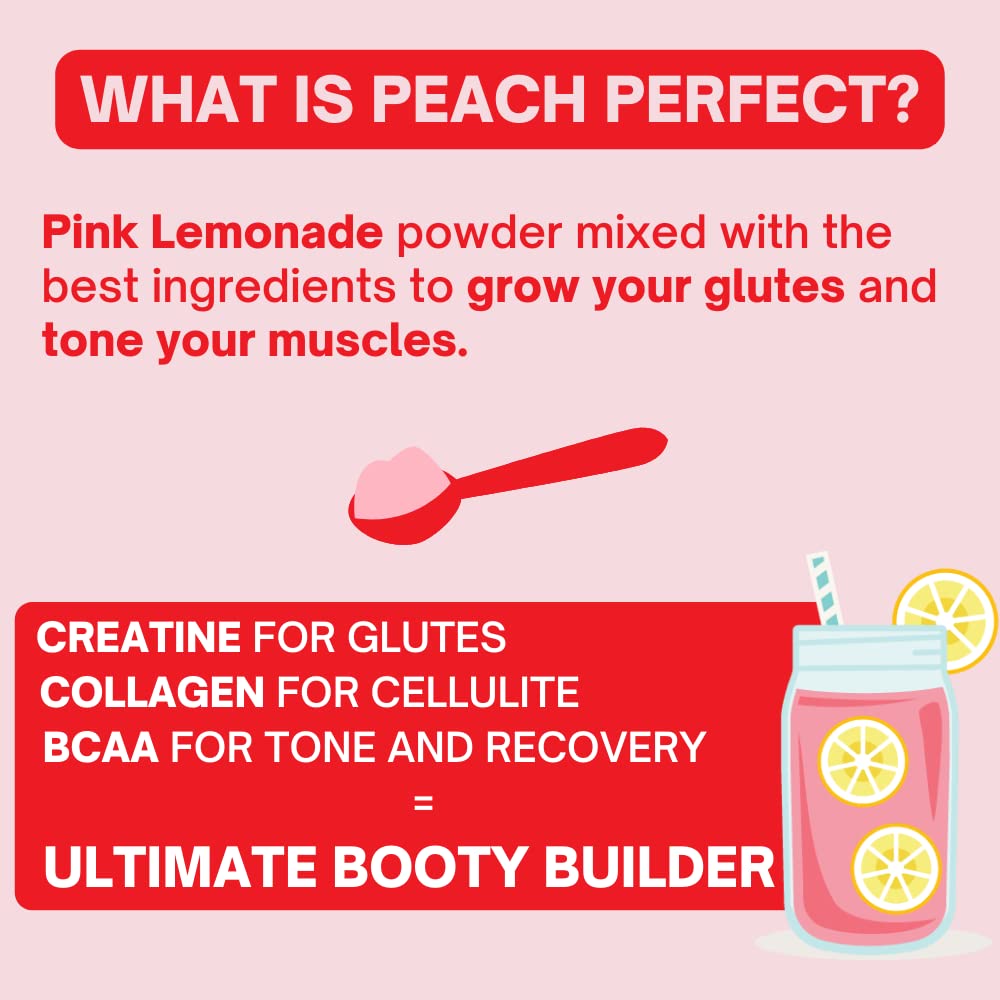 Peach Perfect Creatine for Women Booty Gain, Muscle Builder, Energy Boost, Pink Lemonade