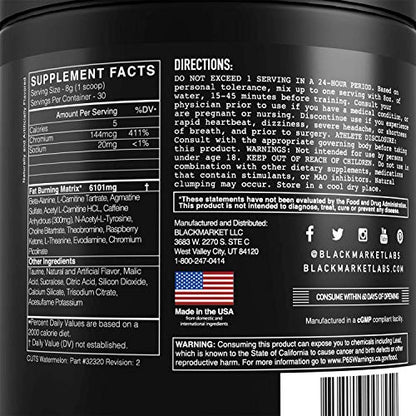 BLACKMARKET CUTS Pre Workout - Flavored Energy Powdered Drink Mix for Men