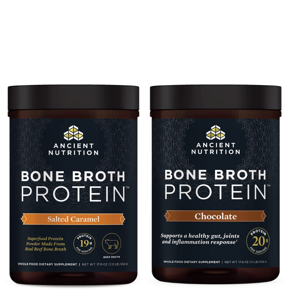 Ancient Nutrition Bone Broth Protein Powder, Salted Caramel, 20 Servings + Bone Broth 