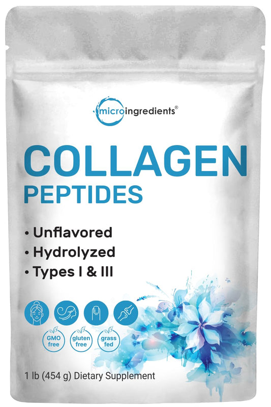 Micro Ingredients Collagen Peptides Powder, 1lb | Hydrolyzed Type I & III Bovine Collagen