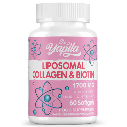 Liposomal Collagen Biotin Capsules, Hydrolyzed Bovine Collagen Peptides 1700 mg, Types 1 & 3 Protein