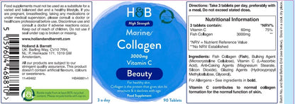 Holland and Barrett Marine Collagen with Vitamin C 3000mg 90 Tablets