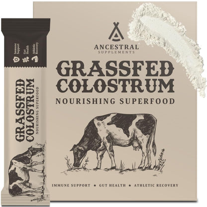 Ancestral Supplements Grass Fed Beef Bovine Colostrum Powder Packets, Immune Support 