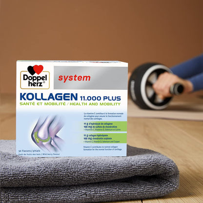 Doppelherz - Kollagen 11000 Plus - Collagen hydrolysate, chondroitin Sulphate, Vitamins C and D and Trace Elements - for Bones, cartilages and tendons - Wild Berry Flavour Liquid- 30 Bottles of 25ml