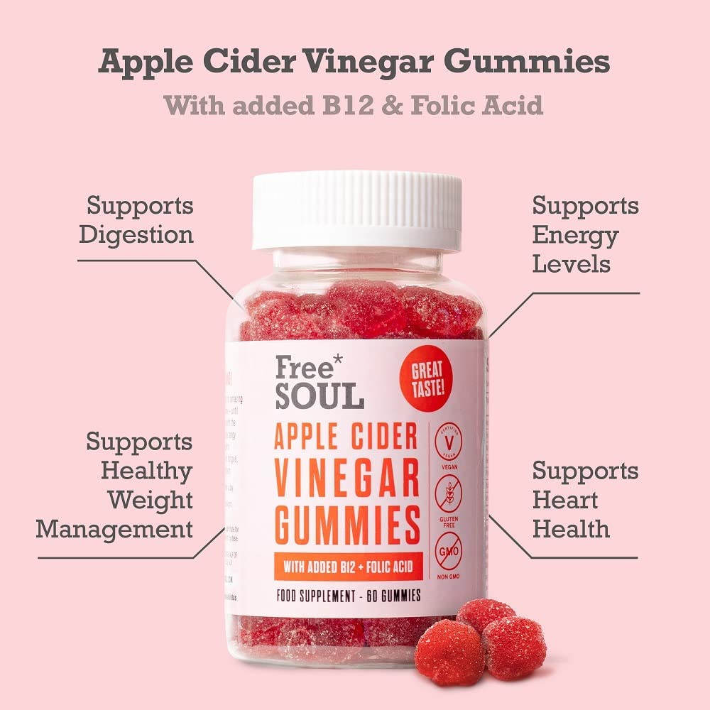 Apple Cider Vinegar Gummies with The Mother 1000mg Enhanced with Vitamin B12 & Folic