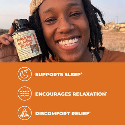 Turmeric, Melatonin & Valerian Root Sleep Aid Supplement. Natural Sleep Aid for Adults