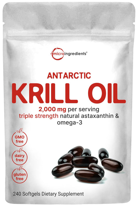 Micro Ingredients Antarctic Krill Oil Supplement, 2,000mg Per Serving, 240 Softgels