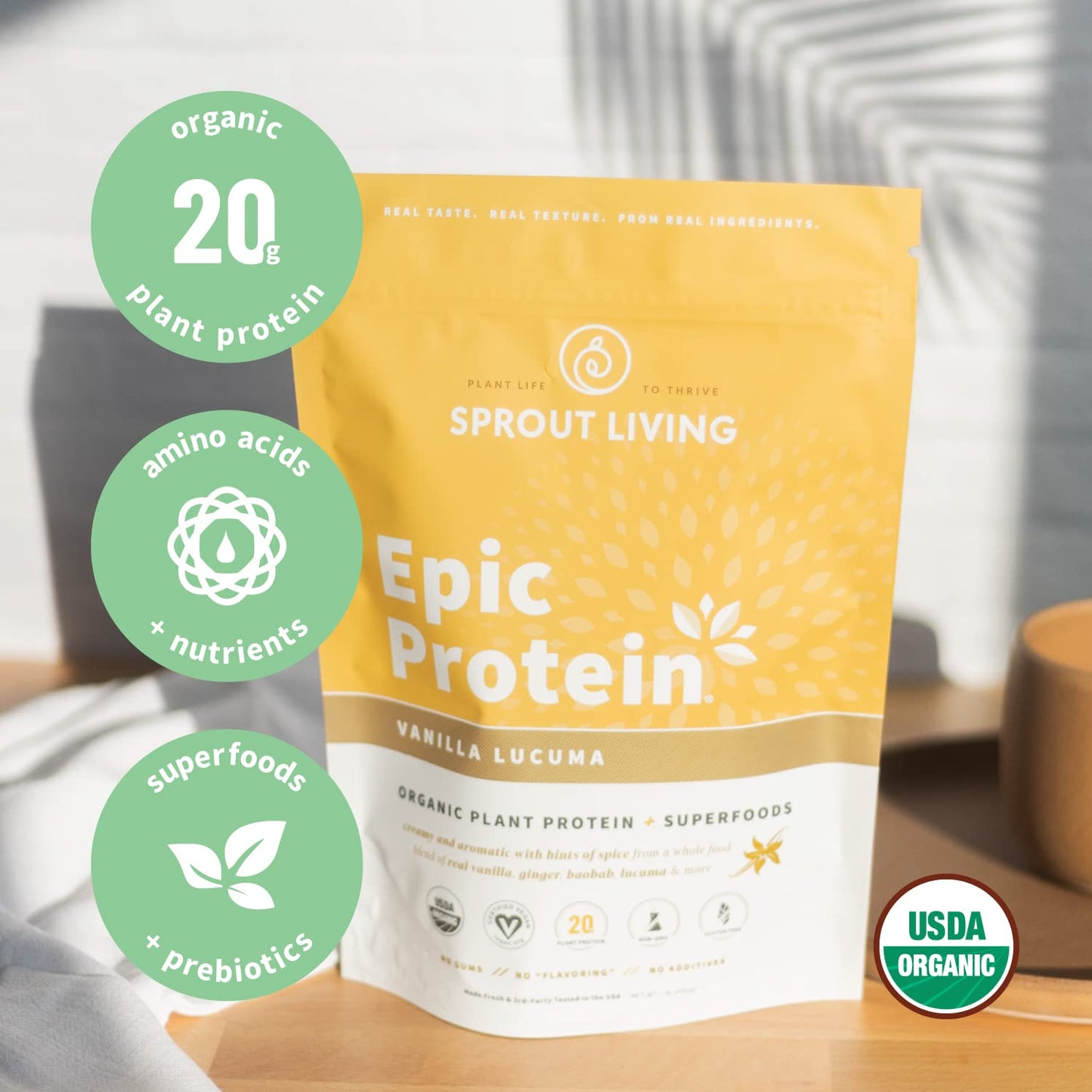 Sprout Living Epic Protein, Plant Based Protein & Superfoods Powder, Vanilla Lucuma