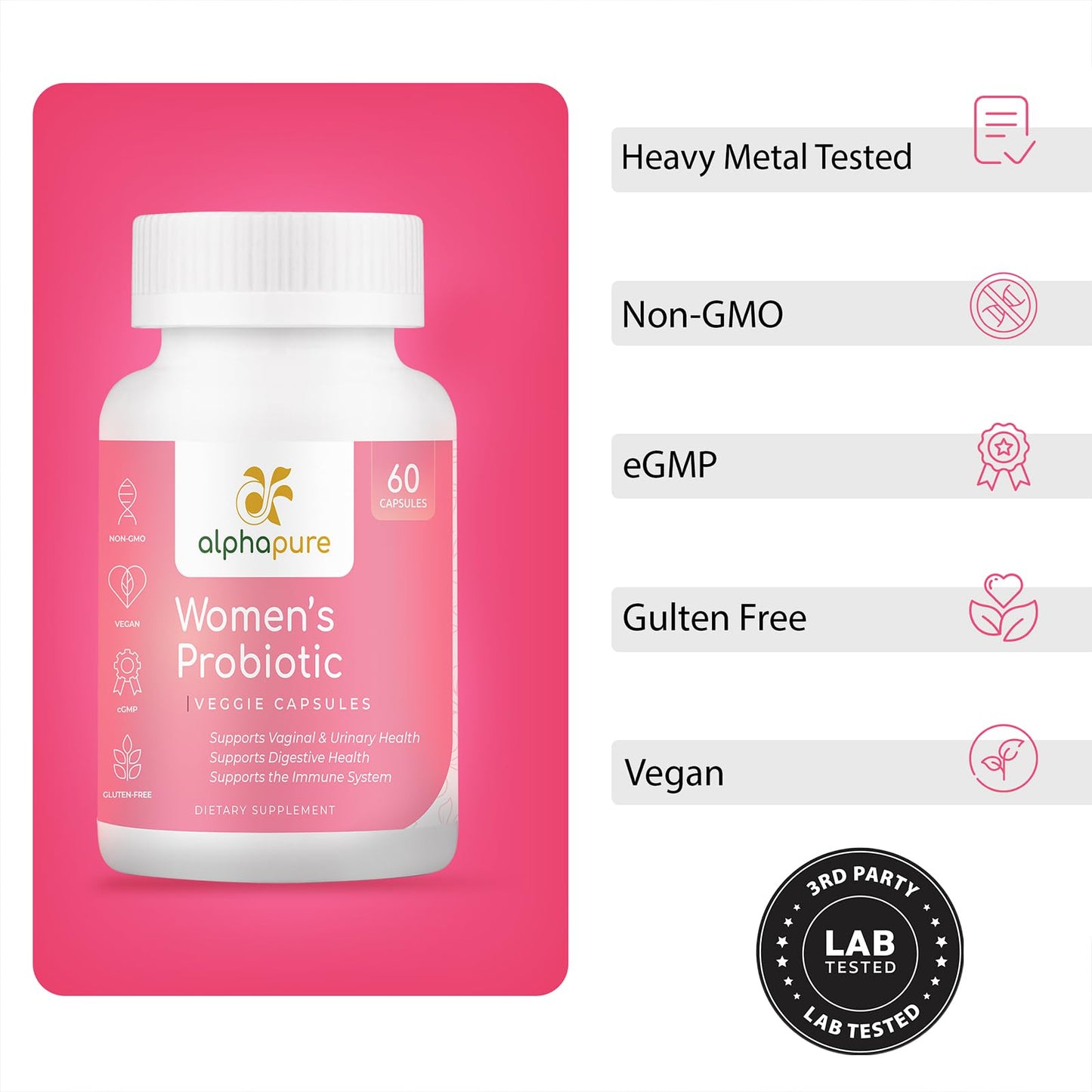 Alphapure Women's Probiotics 60 Veggie Capsules with Prebiotics - 50 Billion CFUs