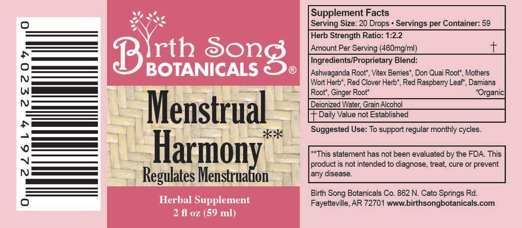 Birth Song Botanicals Menstrual Harmony Tincture, Herbal Period Symptom Support