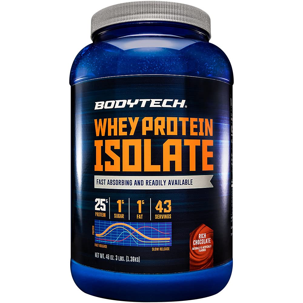 BODYTECH Whey Protein Isolate Powder - Rich Chocolate (3 lbs./43 Servings)