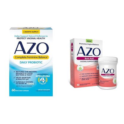 AZO Complete Feminine Balance Daily Probiotics for Women & Boric Acid Vaginal Suppositories