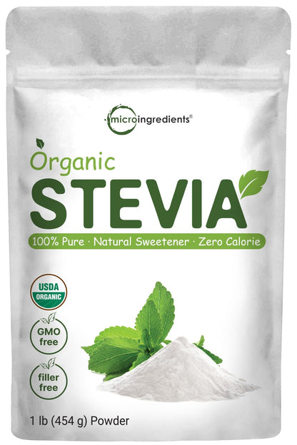 Pure Organic Stevia Powder, 1 Pound (2,837 Servings), Highest Grade Stevia Green Leaf