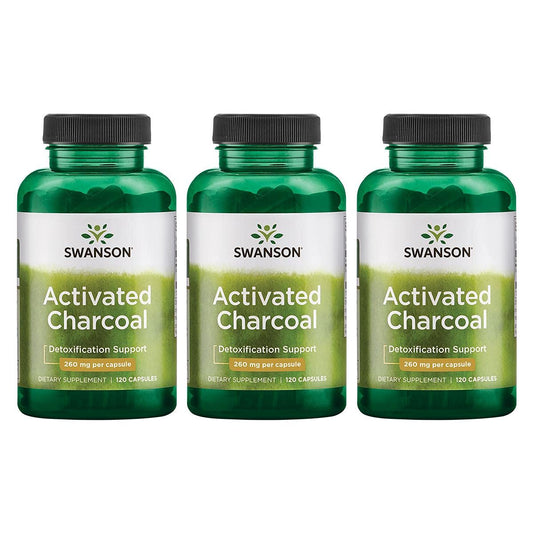 Activated Charcoal 260 mg 120 Caps by Swanson Premium Pack of 3