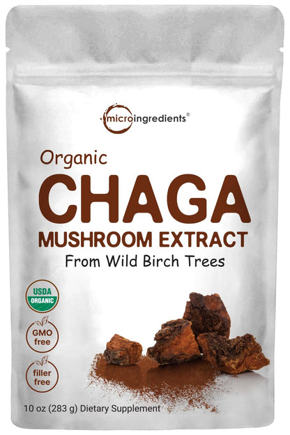 Micro Ingredients Organic Chaga Mushroom Extract 100:1 Powder, 10 Ounce | Wild Harvest