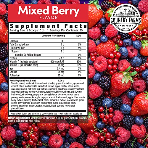 COUNTRY FARMS Super Reds, Energizing Polyphenol Superfood, 48 Super Fruits and Berries