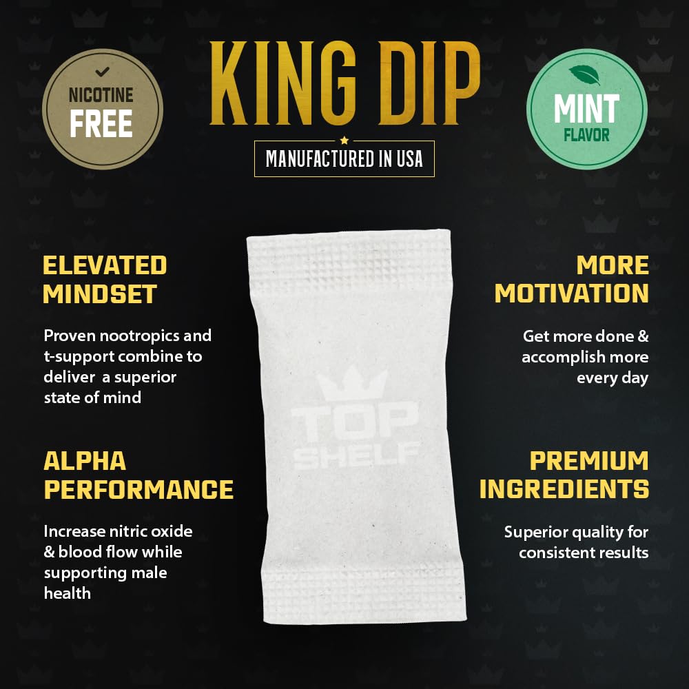 Top Shelf King Dip, Nootropic Energy Caffeine Pouches for Alpha Performance, Focus