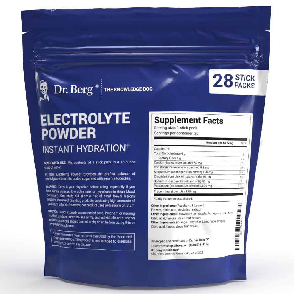 Dr. Berg's Electrolytes Powder Packets - Travel Size Hydration Electrolyte Drink Mix