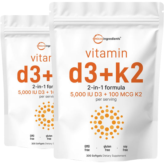 2 Pack Vitamin D3 5000IU Plus K2, 2 in 1 Formula, Vitamin D3 Liquid with Vitamin K2
