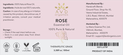 AVD Organics Rose Essential Oil for Diffuser - Premium Quality Therapeutic Grade Rose Oil