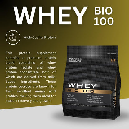 Fitness Culture Whey Bio 100 Whey Protein Powder with Pre and Pro Biotics Raspberry Flavour