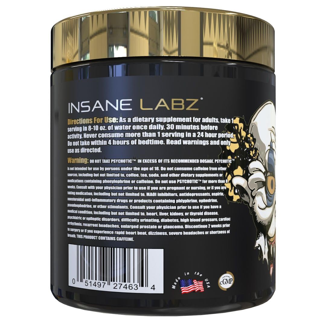 Insane Labz Psychotic Gold, High Stim Pre Workout Powder, Extreme Lasting Energy