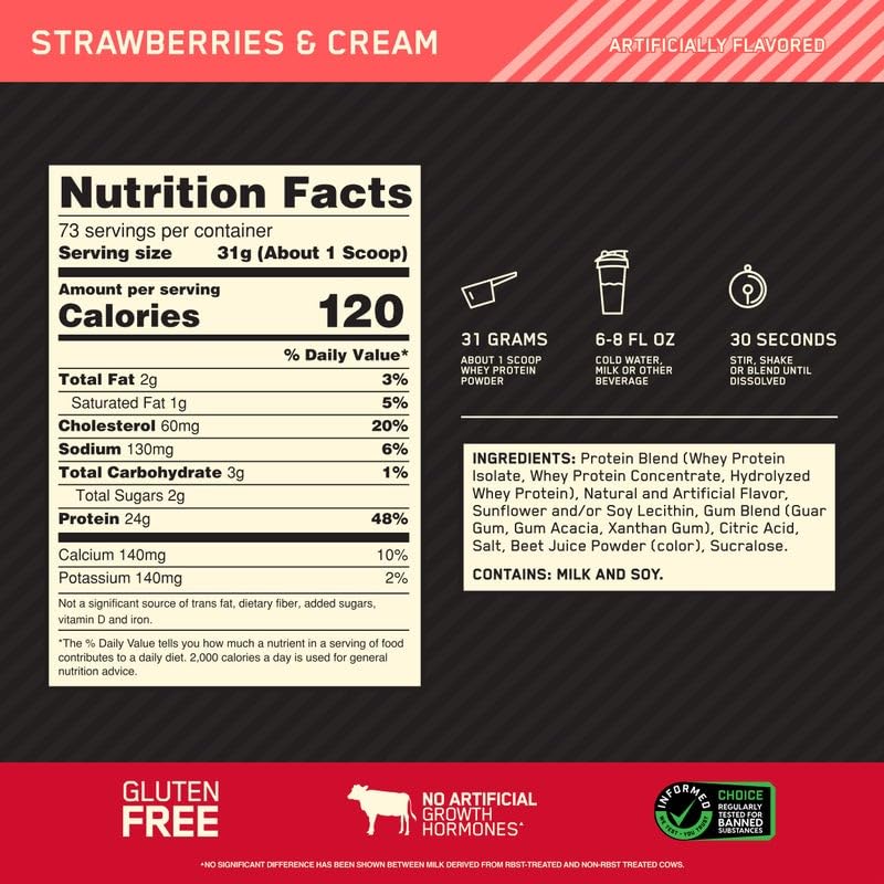 Optimum Nutrition Gold Standard 100% Whey Protein Powder, Strawberries & Cream