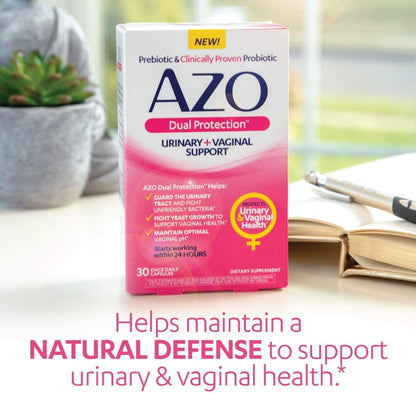 AZO Boric Acid Vaginal Suppositories, 30 Count + AZO Dual Protection, 30 Count, Urinary + Vaginal Support*