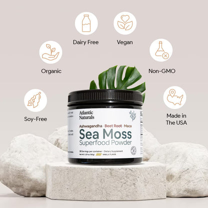 Organic Sea Moss Superfood Powder with Ashwagandha, Beet Root, and Maca