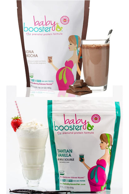 Baby Booster Prenatal Vitamin Supplement Shakes, Kona Mocha and Tahitian Vanilla