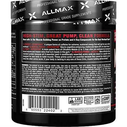 ALLMAX MUSCLEPRIME, White Raspberry - 266 g - Advanced Grade Pre-Workout - Boosts Energy & Focus with 9 Essential Amino Acids - Zero Sugar - 50 Servings