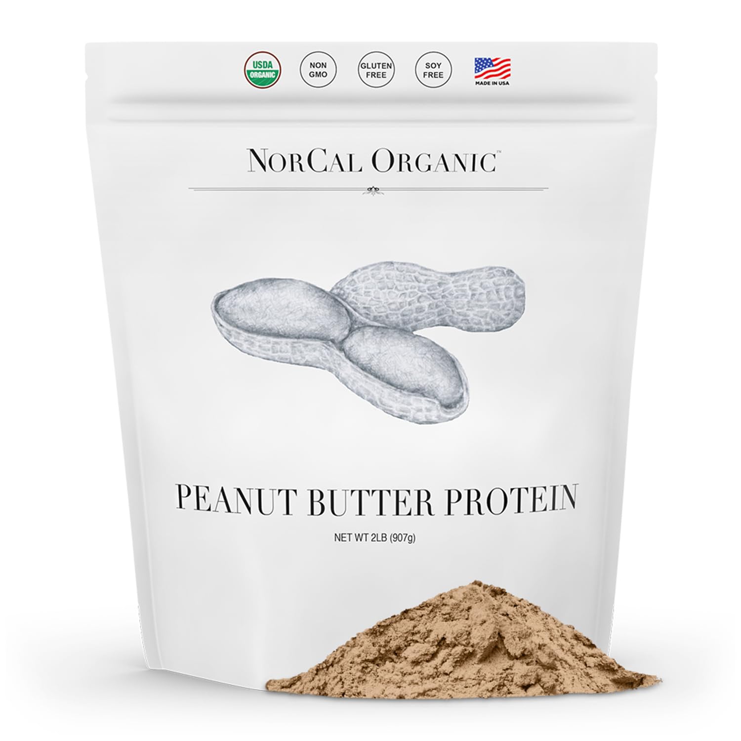 Norcal Organic Peanut Butter Protein Powder - 2lb | Vegan, Low-Cal, 11g Protein 