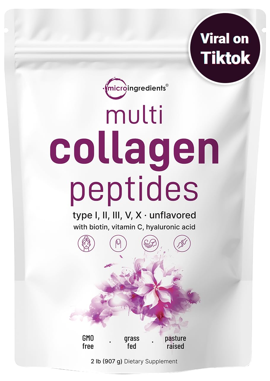 Micro Ingredients Multi Collagen Protein Powder, 2 Pounds – Type I,II,III,V,X with Biotin