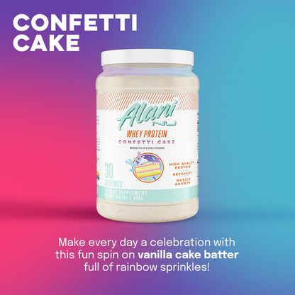 Alani Nu Whey Protein Powder Confetti Cake | 23g Protein with Low Sugar & Digestive Enzymes