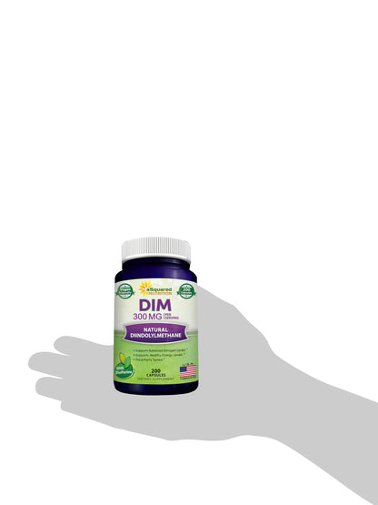 aSquared Nutrition DIM Supplement 300mg Plus BioPerine - 200 Veggie Capsules - Diindolylmethane DIM Max