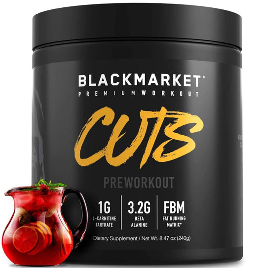 Black Market Labs CUTS Pre Workout - Flavored Energy Powdered Drink Mix for Men