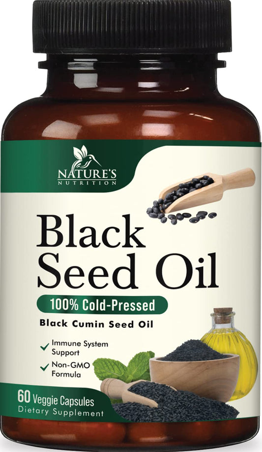 Black Seed Oil Capsules 1000mg - Vegan Cold-Pressed Nigella Sativa Black Seed Oil