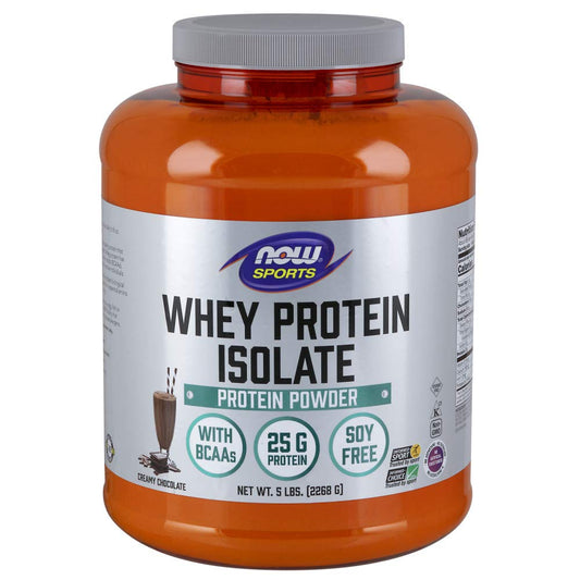 NOW Sports Nutrition, Whey Protein Isolate, 25 G With BCAAs, Creamy Chocolate Powder