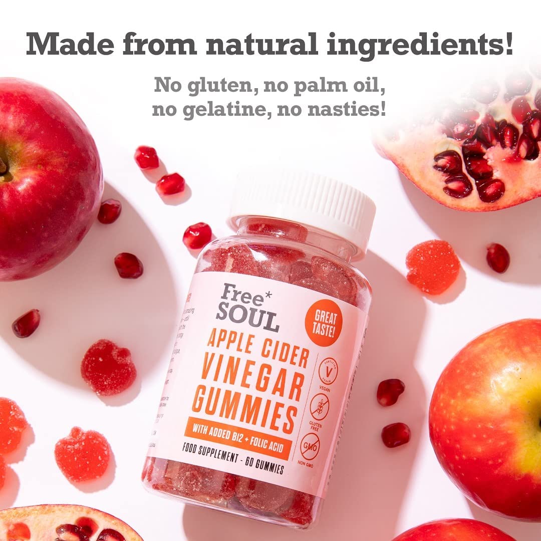 Apple Cider Vinegar Gummies with The Mother 1000mg Enhanced with Vitamin B12 & Folic