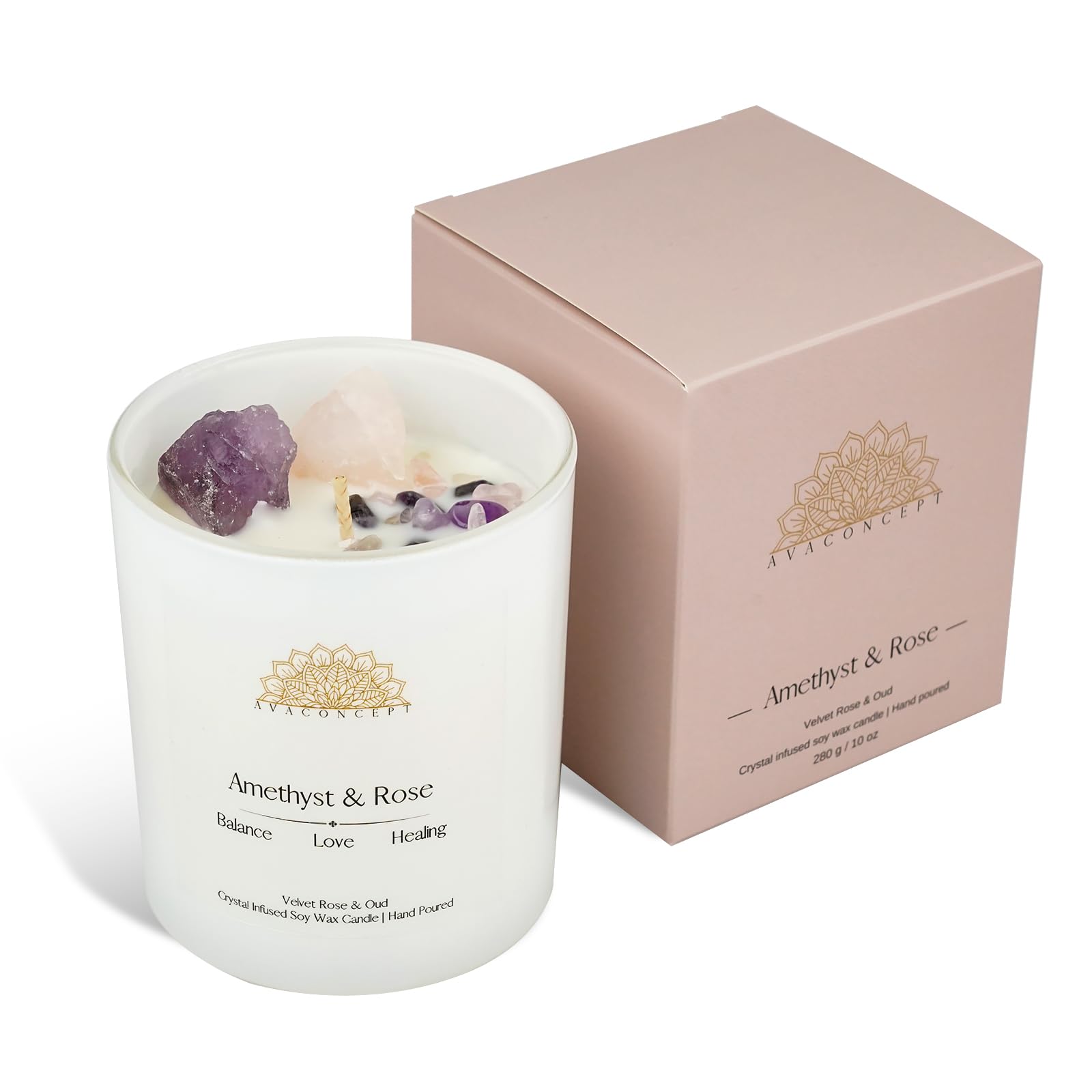 Ava Concept Scented Crystal Candle 10 oz jar Candle (Velvet Rose & Oud)