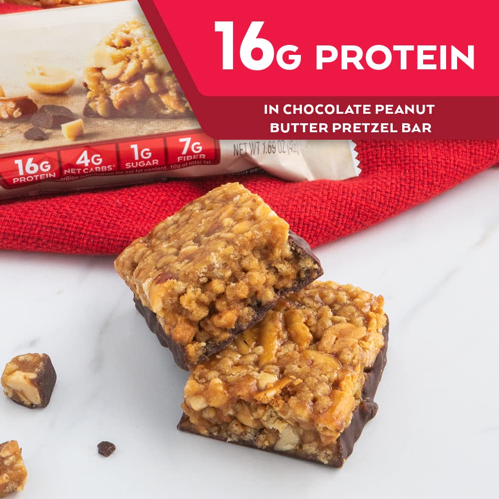 Atkins Chocolate Peanut Butter Pretzel Protein Meal Bar, High Fiber, 16g Protein, 1g Sugar