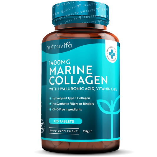 Marine Collagen Tablets 1400mg Enhanced with Hyaluronic Acid - Hydrolysed Supplements for Women and Men