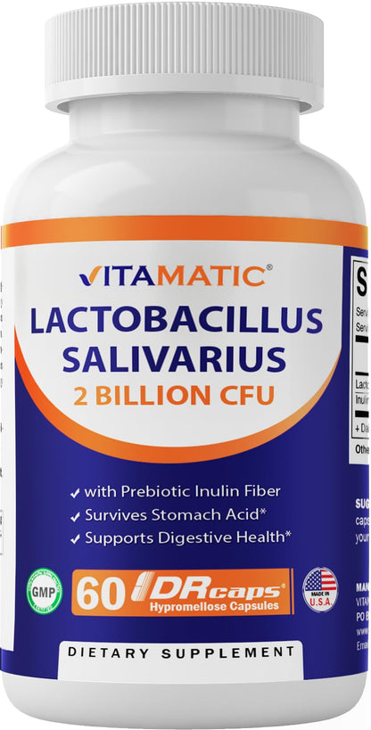 Vitamatic Lactobacillus Salivarius 2 Billion per DR Capsule - 60 Count - Digestive Support