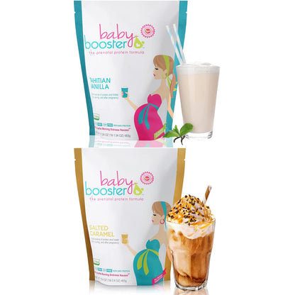 Baby Booster Prenatal Vitamin Supplement Shakes, Tahitian Vanilla and Salted Carmel