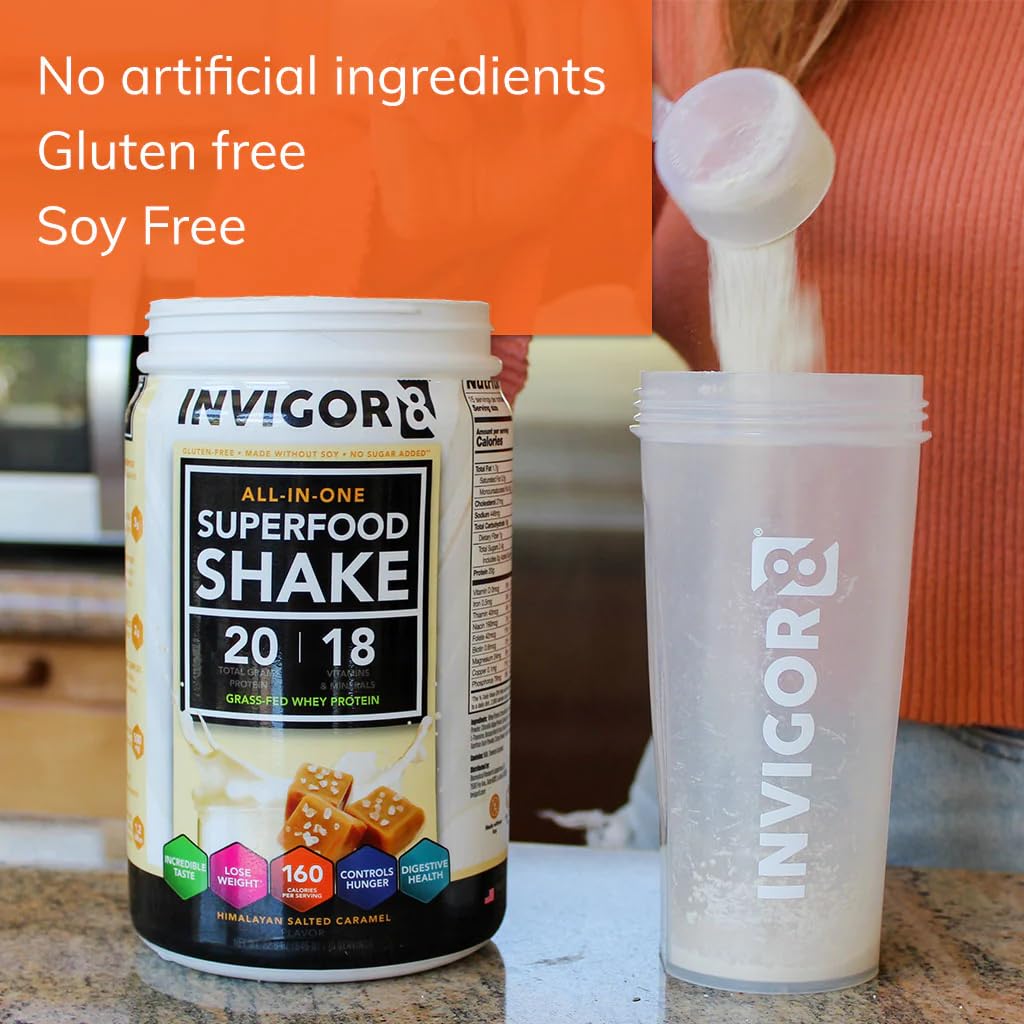 INVIGOR8 Superfood Grass Fed Whey Protein Isolate Shake Himalayan Salted Caramel